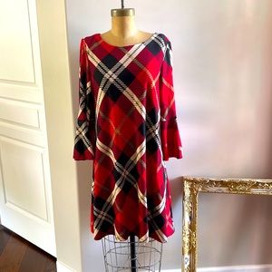 Christmas / Holiday Dress Plaid with Bell Sleeve